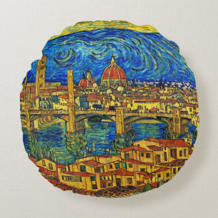 Almofada Redonda Starry Starry Night Florence Itália Travesseiro de
