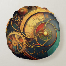 Almofada Redonda Steampunk Clockwork Abstract Design