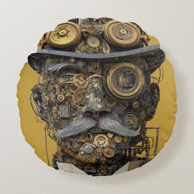Almofada Redonda Steampunk Mechanical Gentleman (Frente)