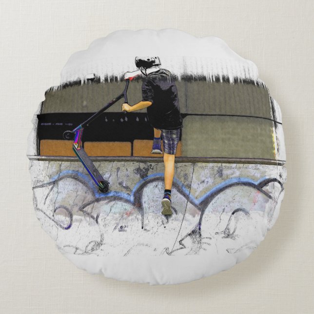 Almofada Redonda Steppin' It - Patinete Stunt Rider (Frente)