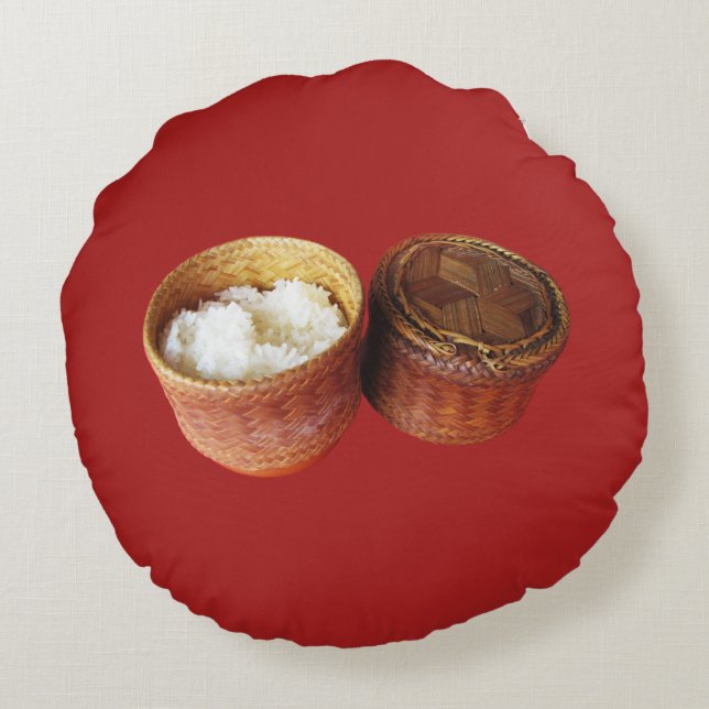 Almofada Redonda Sticky Rice [Khao Niao] Comida do Lao Tailandês (Verso)