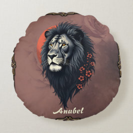 Almofada Redonda Strength and delicacy united, a black lion