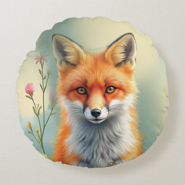 Almofada Redonda Striking Eyes of a Cunning Red Fox   (Frente)
