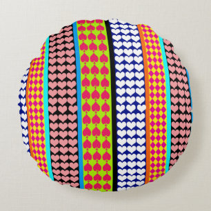 Almofada Redonda Stripes Corações Ouros Boho Mistura Design
