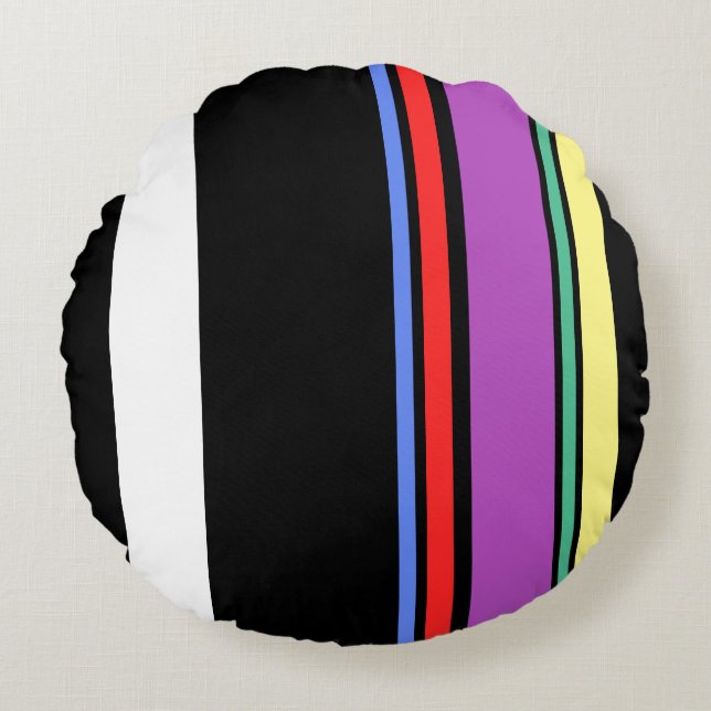Almofada Redonda Stripes Modernas Pretas, Pretas e Multicolores Ins (Frente)