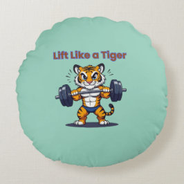 Almofada Redonda **Strong Tiger – Cute Tiger Lifting Weights Illust