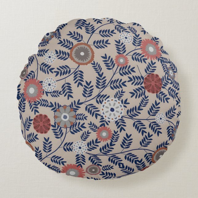 Almofada Redonda Stunning Teal and Magenta Foliage Pattern  (Frente)