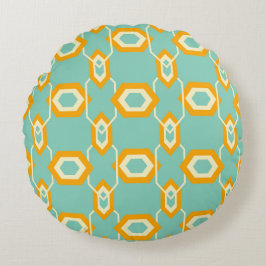 Almofada Redonda Stylized geometric pattern in bold orange hexagon