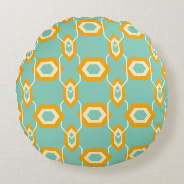 Almofada Redonda Stylized geometric pattern in bold orange hexagon (Frente)