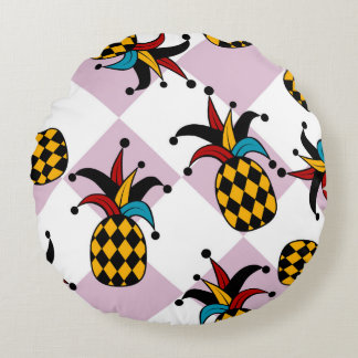 Almofada Redonda Stylized pineapple. Hat and rhombus Harlequin. Sea