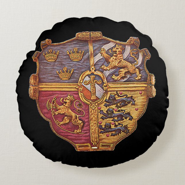 Almofada Redonda Suecia de armas antigas da Casaco (Frente)