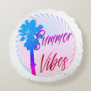 Almofada Redonda Summer Vibes Neon Palm Tree Beach Lifestyle