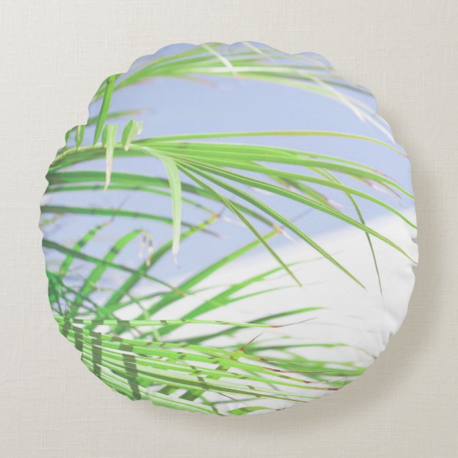 Almofada Redonda Summer Vibes Palm Tree deixa pastel verde pálido (Frente)