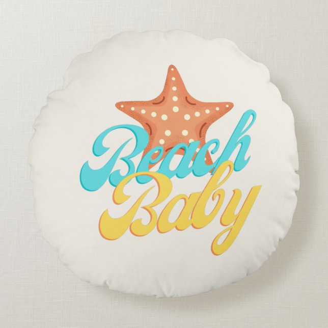 Almofada Redonda Summery Beach Baby Art (Frente)