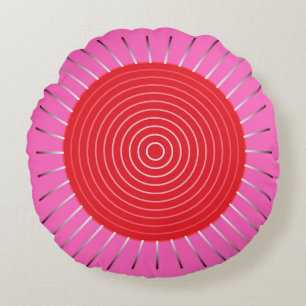 Almofada Redonda Sunburst geométrico moderno - fúcsia e vermelho