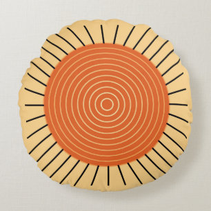 Almofada Redonda Sunburst Geométrico Moderno - Laranja Mandarina