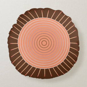 Almofada Redonda Sunburst Geométrico Moderno - Peach e Brown