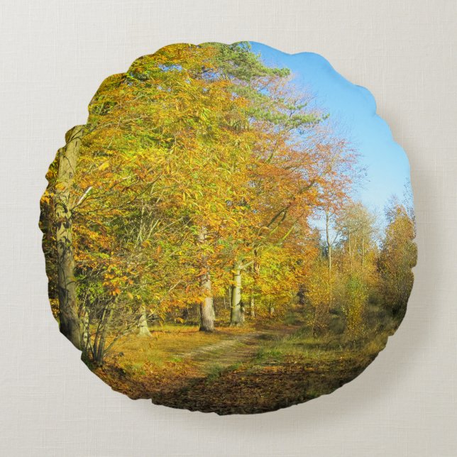 Almofada Redonda Sunny Autumn Walk - Personalizado (Frente)