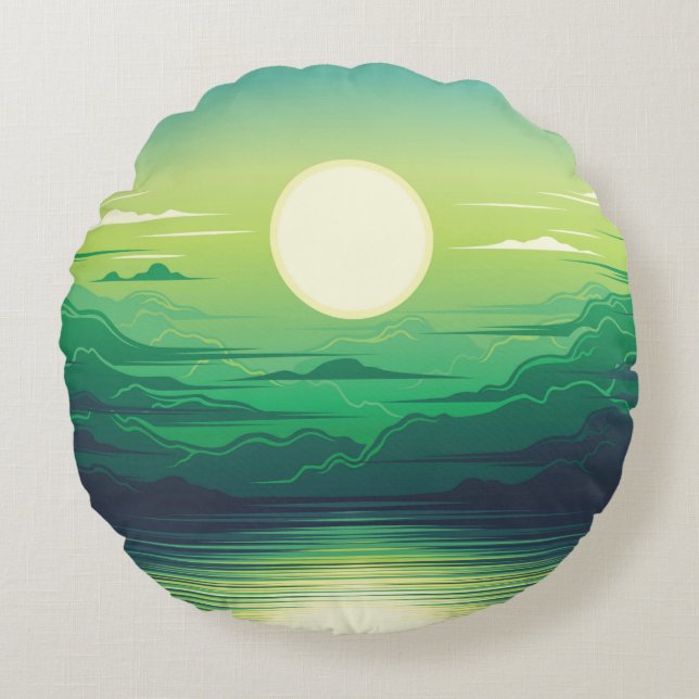 Almofada Redonda Sunrise in the sea illustration apparel,art,beauti (Frente)