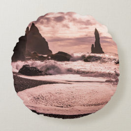 Almofada Redonda Sunset na praia de areia negra de Reynisfjara, Isl