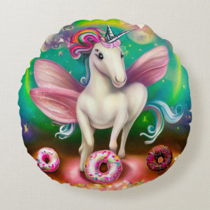 Almofada Redonda Surreal Pink Rosquinha Unicorn