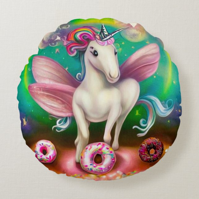 Almofada Redonda Surreal Pink Rosquinha Unicorn (Frente)