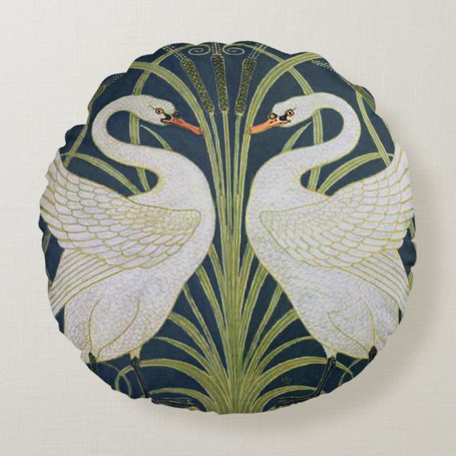 Almofada Redonda Swan Art Nouveau Dois Swans (Frente)