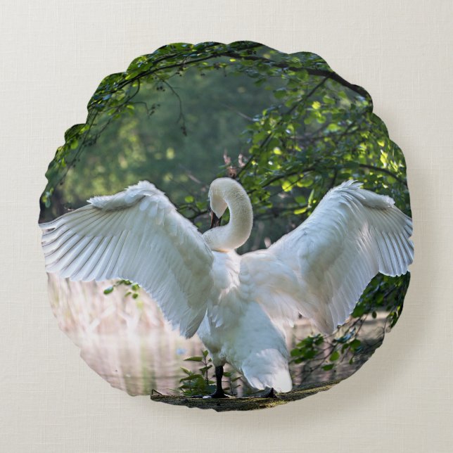 Almofada Redonda Swan com Espalhamento de Asas (Frente)