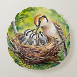 Almofada Redonda Sweet bird nest painting