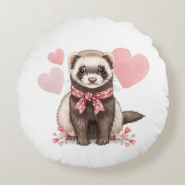 Almofada Redonda Sweet Ferret Kawaii Pink Hearts