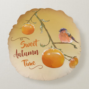 Almofada Redonda Sweumn Orange Persimmon Fruta & Bird Round