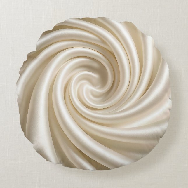 Almofada Redonda Swirled Ivory Satin Fabric Abstract (Frente)