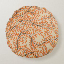 Almofada Redonda Swirling Orange Leaves on Beige Background