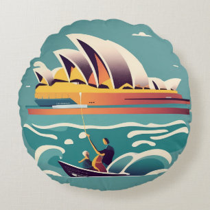 Almofada Redonda Sydney Opera House Austrália pintando souvenir