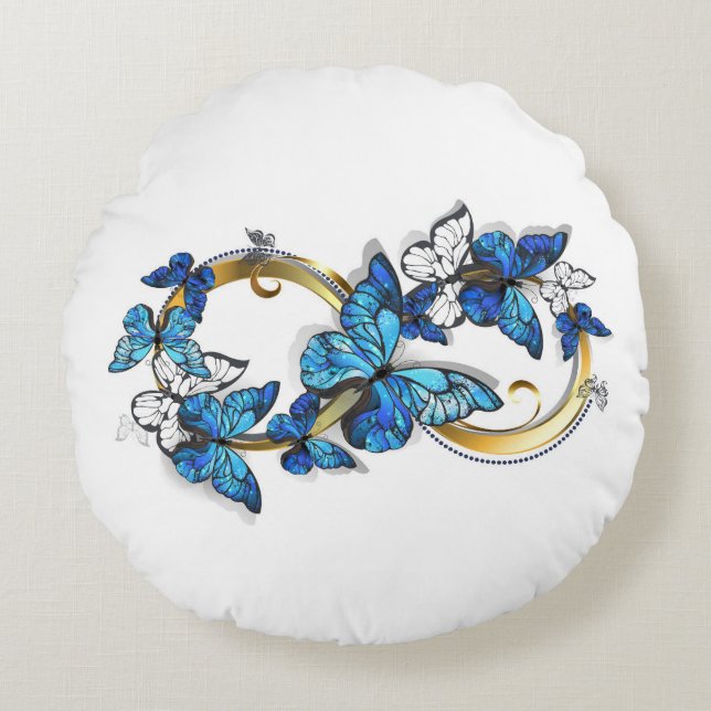 Almofada Redonda Symbol Infinity of Blue Morpho Butterflies (Frente)