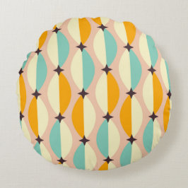 Almofada Redonda Symmetrical retro pattern with interlocking teal