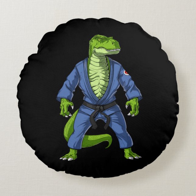 Almofada Redonda T-Rex Dinossauro Jiu-Jitsu (Frente)