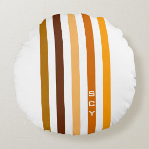 Almofada Redonda Tan Brown Orange Vertical Stripes Monograma