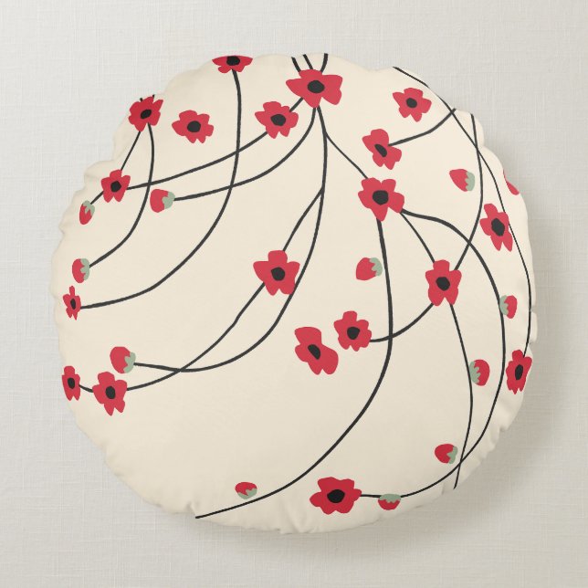Almofada Redonda Tangled in Bloom Crimson Red Warm Vanilla (Frente)