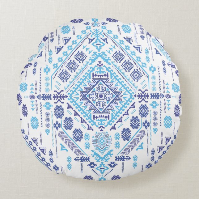 Almofada Redonda tapete paisley indiano, padrão étnico mandala. (Frente)