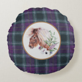 Almofada Redonda Tartan Floral Horse Scottish Themed