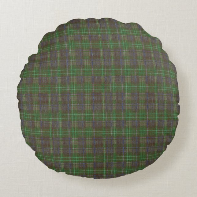 Almofada Redonda Tartan Verde Floresta Cabana (Frente)