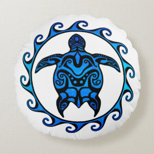 Almofada Redonda Tartaruga tribal azul Sun