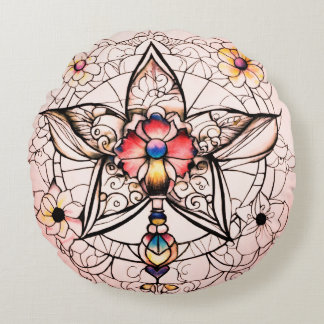 Almofada Redonda Tatuagem infantil com linhas limpas