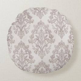 Almofada Redonda Taupe Suave Damasco Aquarela Floral Clássico