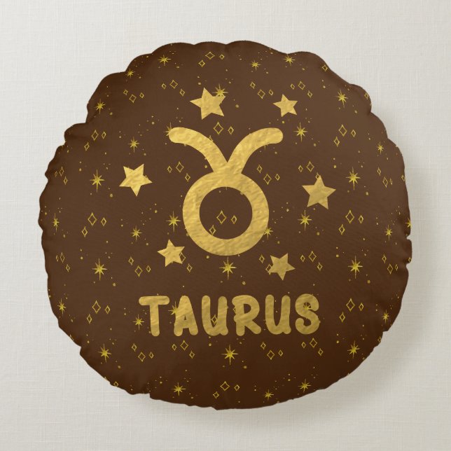 Almofada Redonda Taurus Zodiac Terthy Travesseiro redondo castanho (Frente)