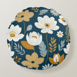 Almofada Redonda Teal, azul e dourado