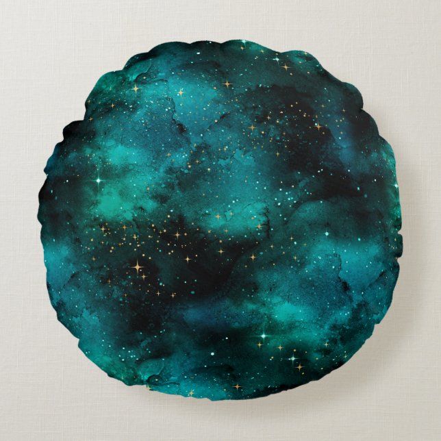 Almofada Redonda Teal Galaxy Series Design 1 (Frente)