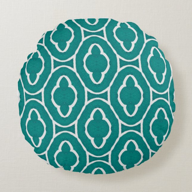 Almofada Redonda  Teal Moroccan Trellis Pattern (Frente)