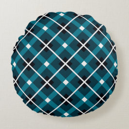 Almofada Redonda Teal & Navy Geometric Grid Pattern